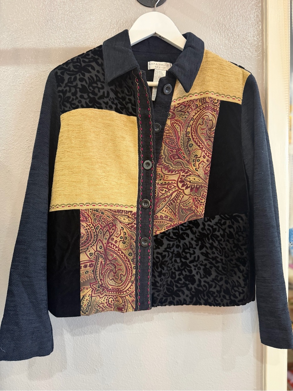 Patchwork Paisley Blazer Jacket - Black, Gold, Burgundy